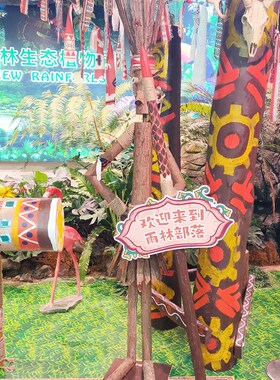 部落酋长木头人偶原木装饰道具户外露G营布场站立式木头人创意摆