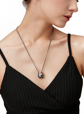 CUSSK 彩虹魔方项链个性百搭嘻哈吊坠时尚潮牌几何方块简约锁骨链