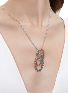 CUSSK 线条少女吊坠项链高级感抽拉可调节毛衣链轻奢甜酷配饰