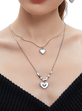 CUSSK新款立体爱心方块项链女小众设计百搭颈链甜酷高级感锁骨链