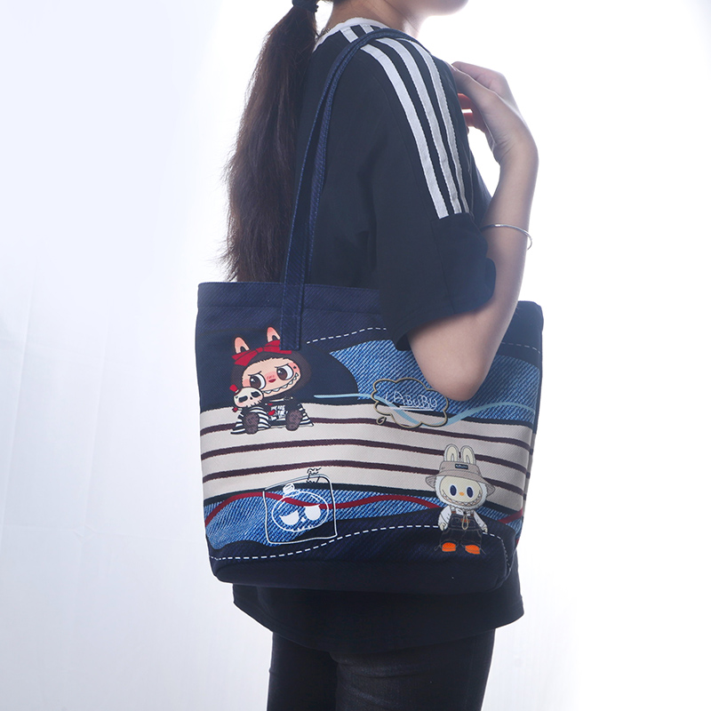 秋冬新款拉布布手提包网红帆布包女生时尚休闲大容量可爱手提袋子 - 图1