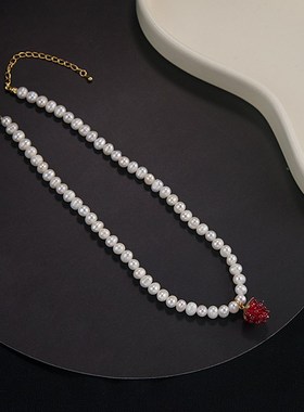 珍珠项链女红树莓可爱女生甜美颈饰春夏水果葡萄水晶锁骨链项坠