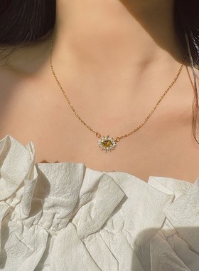 秋冬美拉德小众设计几何项链女虎眼石轻奢微镶钻高级感气质锁骨链