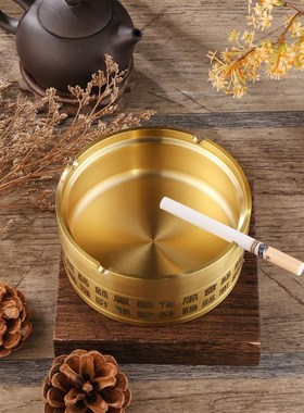 纯黄铜家用车载百福烟灰缸防灰带盖烟缸中式雕刻防风创意送礼摆件