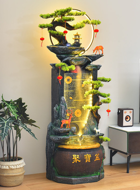 流水生财摆件循环水聚宝盆招财风水轮客厅玄关假山喷泉水景落地大