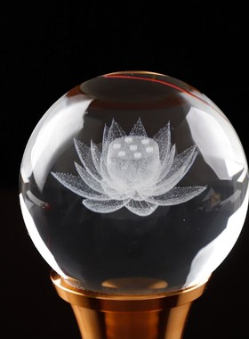 水晶莲花灯佛前供灯LED七彩v变色长明灯led供灯内雕刻莲花一对价