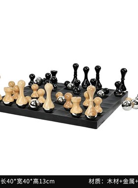 轻奢大理石木质棋盘摆件样板房售楼处书房桌面九酒店办公室软装饰