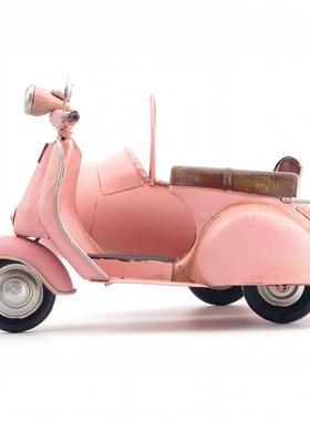 复古做旧铁艺三轮摩托车模型VESPA桌面创意摆件家居饰品手工艺品