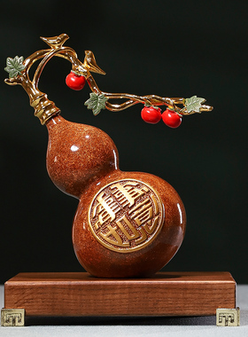 极速柿柿如意葫芦摆n件寓意好礼新中式玄关书房酒柜招财装饰品灯