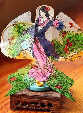 新品非遗民俗手工艺品竹s架丝绢纸鸢仕女图宝钗扑蝶迷你风筝中国