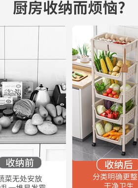 极速可移动厨房多功能菜篮子置物架落地多层果P蔬菜收纳层架家用