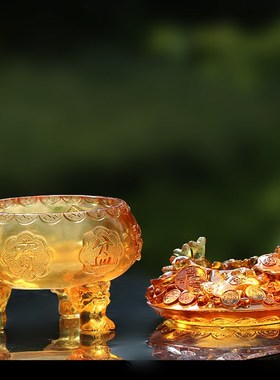 琉璃五路财神聚宝盆摆件居家客厅办公桌面摆放乔迁开业商务送礼