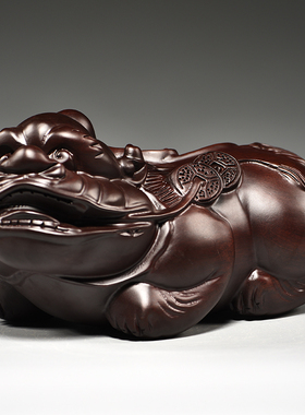 黑檀木雕刻貔貅摆件一对家居客厅摆设摆件装饰工艺品开业新居送礼