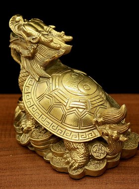 纯铜招财镇宅龙龟一对母子龙龟八卦龟龙头龟家居摆件黄铜风水摆设