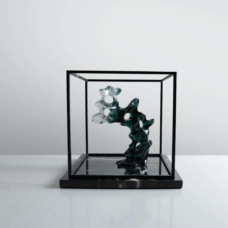 新中式创意大理石底座金属框架抽象树脂摆件样板房书房艺术装饰品,淘宝优惠券,粉丝福利购,淘宝优惠卷