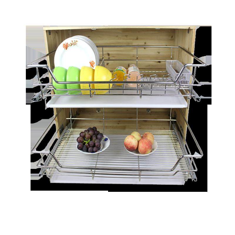 304不锈钢橱柜拉蓝 实心圆钢双层碗碟拉篮置物架 阻尼轨,淘宝优惠券,粉丝福利购,淘宝优惠卷