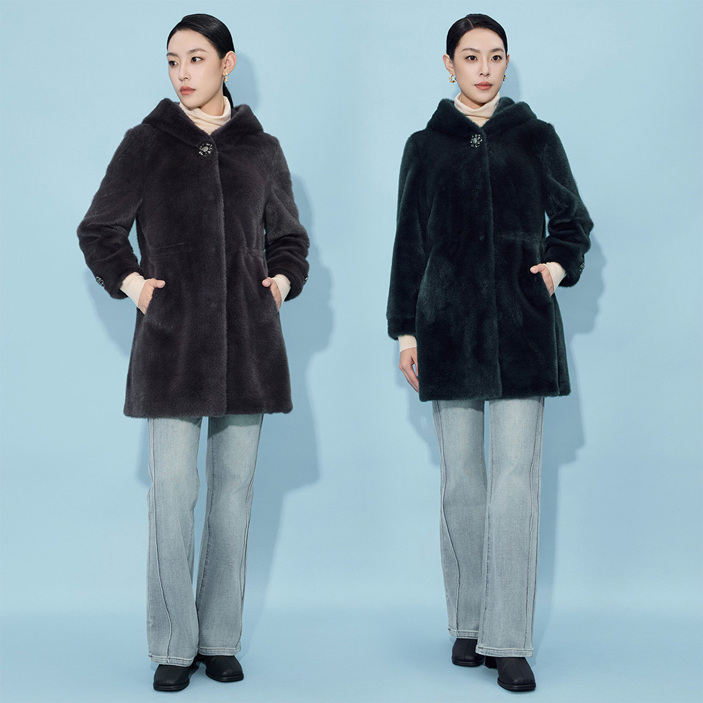 马天奴2025冬季新款连帽钻扣收腰金貂绒外套仿皮草轻奢保暖时尚女,淘宝优惠券,粉丝福利购,淘宝优惠卷