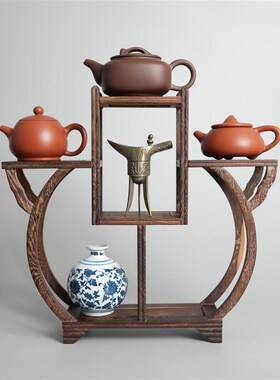 鸡翅木博古架小实木摆件茶具茶A叶架多宝阁紫砂茶壶展示架子置物