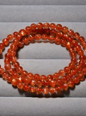 天然金太阳石三圈手链佛珠云母片橙日光石超七金草莓晶多圈送礼女