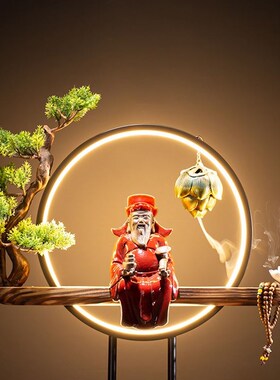 守淘人财神爷招财佛像文财神灯圈摆件家用供奉家居饰品开业送礼