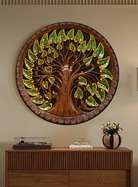 极速东南亚菩提树玄关装饰画x泰式入户圆形挂画金色发财树走廊过