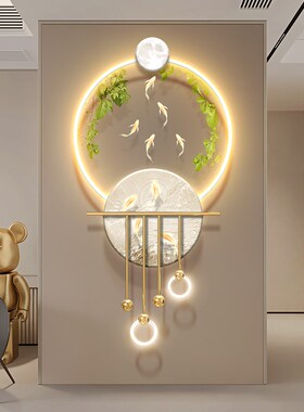 极速九鱼图入户门玄关装饰画奶油风竹子发光壁画S绿植走廊过道带