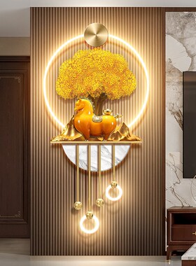 极速马上有钱入i户玄关装饰画轻奢发财树走廊壁画灯客厅格栅背景