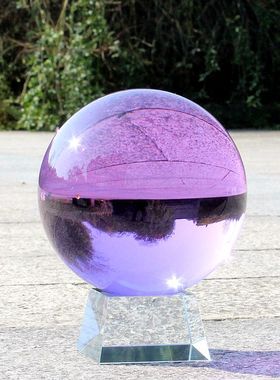 极速紫色水晶球托盘摆件客厅居家办公室装饰k9R水晶球底座透明球