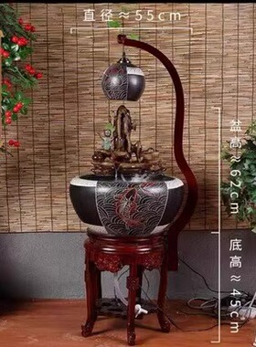 景德镇陶瓷高山流水金鱼缸循环过滤喷水金鱼缸落地金鱼盆客厅造景