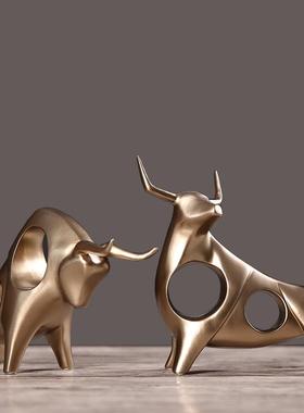 简约现代招财牛小摆件玄关客厅书柜办公室桌面家居酒柜装饰品创意