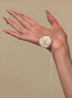 超仙网纱玫瑰花朵项链女新款可抽拉锁骨链小众设计高级感颈链配饰