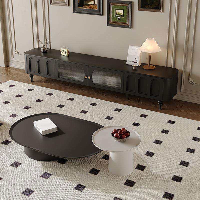 法式复古电视柜茶几组合现代简约客厅地柜实木黑色中古,淘宝优惠券,粉丝福利购,淘宝优惠卷