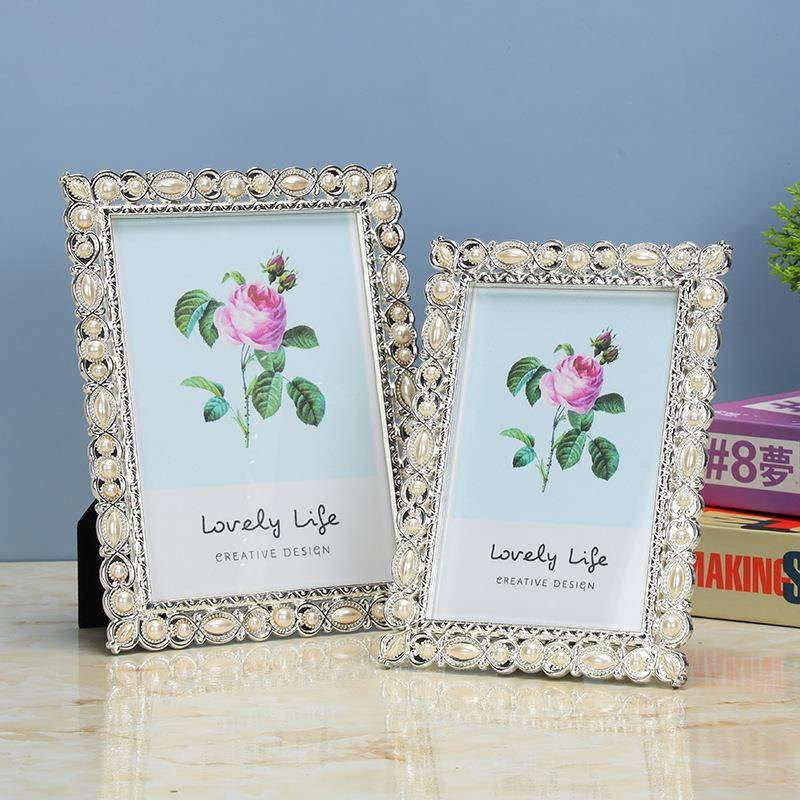 简约银色镶珍珠金属相框，轻奢相框摆台,淘宝优惠券,粉丝福利购,淘宝优惠卷