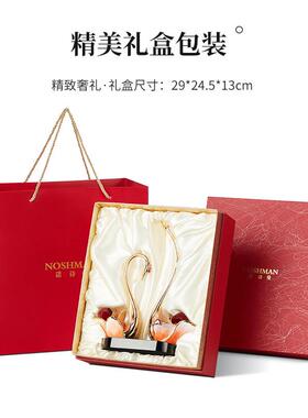 诺诗曼轻奢珐琅彩红色天鹅摆件一对高档客厅玄关电视柜家居装饰品