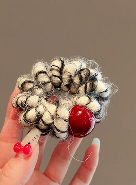 高级感红色球球电话线发圈女无痕B不伤发电头绳耐用橡皮筋发绳发