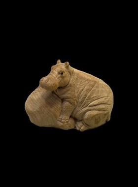 小叶黄杨木雕母子河马摆件随身盘玩实木手把件P吉祥书架桌面小摆