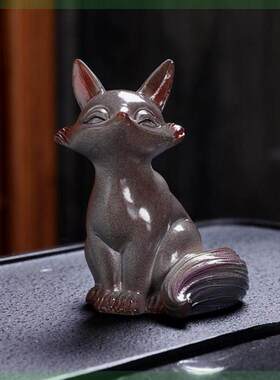 狐狸摆件狐狸渐变茶宠变色摆件呆萌雪狐小侧面狐狸花盆盆栽饰品摆