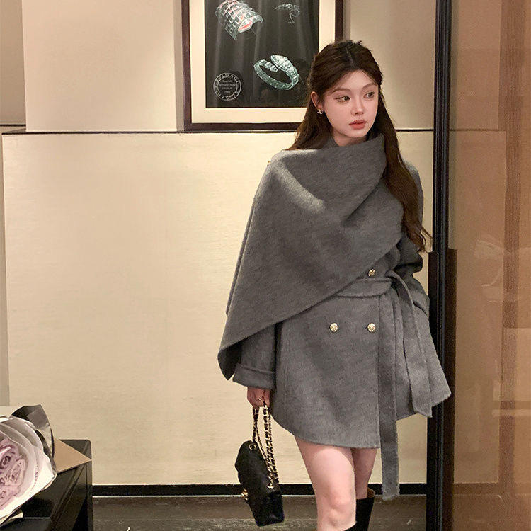 千金穿搭高级感披肩围巾斗篷呢子大衣温柔毛呢外套女秋冬夹棉加厚,淘宝优惠券,粉丝福利购,淘宝优惠卷