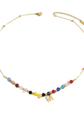 甜美小清新女士项链长款爱心字母设计锁骨链百搭森系串珠颈链