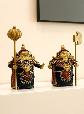 新中式护宅门神哼哈二将摆件办公室客厅入户玄关门口柜子装饰品