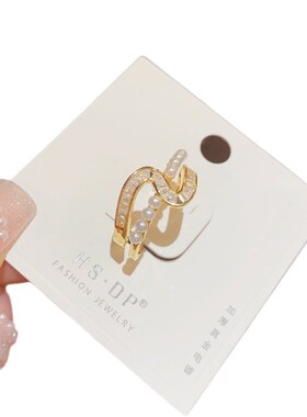 戒指女轻奢小众设计感锆石珍珠交叉戒指简约冷淡风个性精致指环