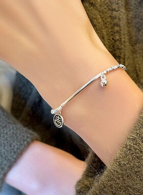 日韩版碎银几两手链女小众设计高级感吉挂牌铃铛手环轻奢几何手饰