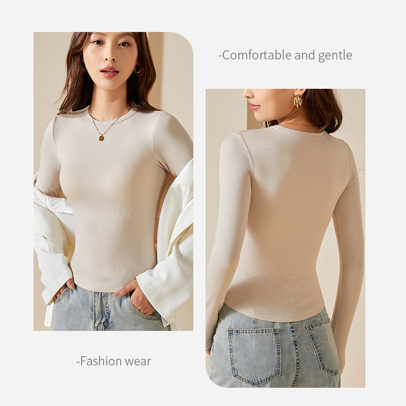 带胸垫修身显瘦秋冬半高领圆领正肩女长袖T恤保暖打底衫洋气上衣,淘宝优惠券,粉丝福利购,淘宝优惠卷