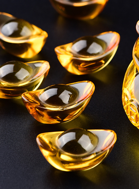 新品琉璃聚宝盆摆件金元宝家用黄色水晶客厅开R业办公室装饰品礼