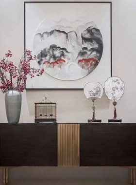 极速新中式样h板房客厅方形金属檀木鸟笼摆件玄关电视柜橱窗软装