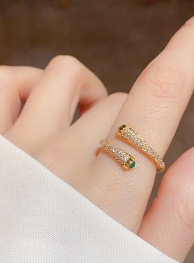 小众设计感微镶锆石几何开口戒指夸张高级感个性食指戒轻奢手饰