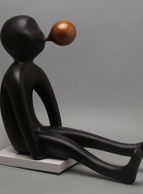 现代轻奢黑色泡泡人雕塑摆件创意客D厅抽象人物软装酒店大堂艺术