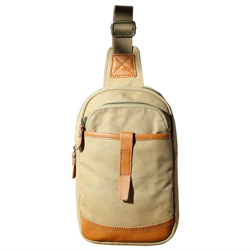 胸包男帆布复古文艺小背包配真皮男士单肩斜挎包运动休闲胸前包,淘宝优惠券,粉丝福利购,淘宝优惠卷