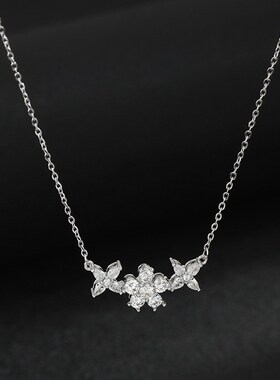 真金电镀微镶满钻超闪花朵锁骨链颈链女日韩风气质感百搭项链女