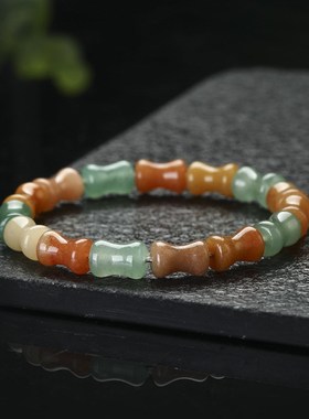 天然东陵玉算盘珠老型珠手串本命年精致佛珠五彩款吊坠手链女饰品